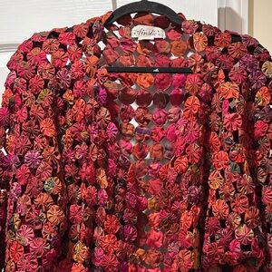 AINSLIE’S Ladies Multicolor Silk Crochet Open Cardigan-ONE SIZE AMAZING!